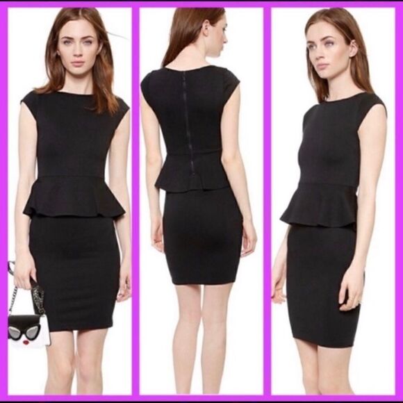 ALICE + OLIVIA VICTORIA TOWORK BLACK PÉPLUM DRESS - Picture 1 of 4